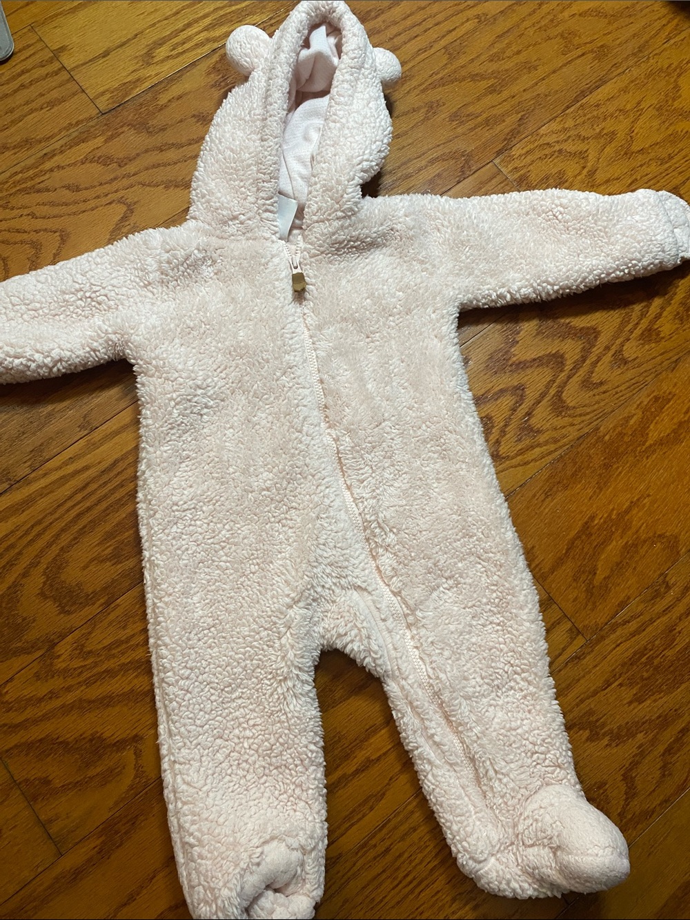Carter's Plush Hooded One-Piece Footed Jumpsuit in Light Pink